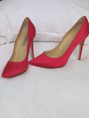 Stella McCartney Red Satin Pointed-Toe Stiletto Pumps